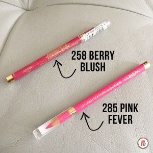 l'oreal paris lip liner couture by color riche- 258 berry blush 285 pink fever- newlune