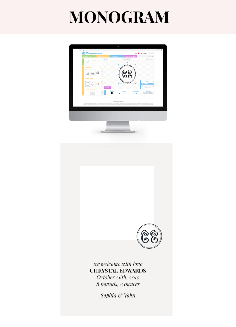 how to design creative announcement pictures - monogram maker - tutorial - new lune