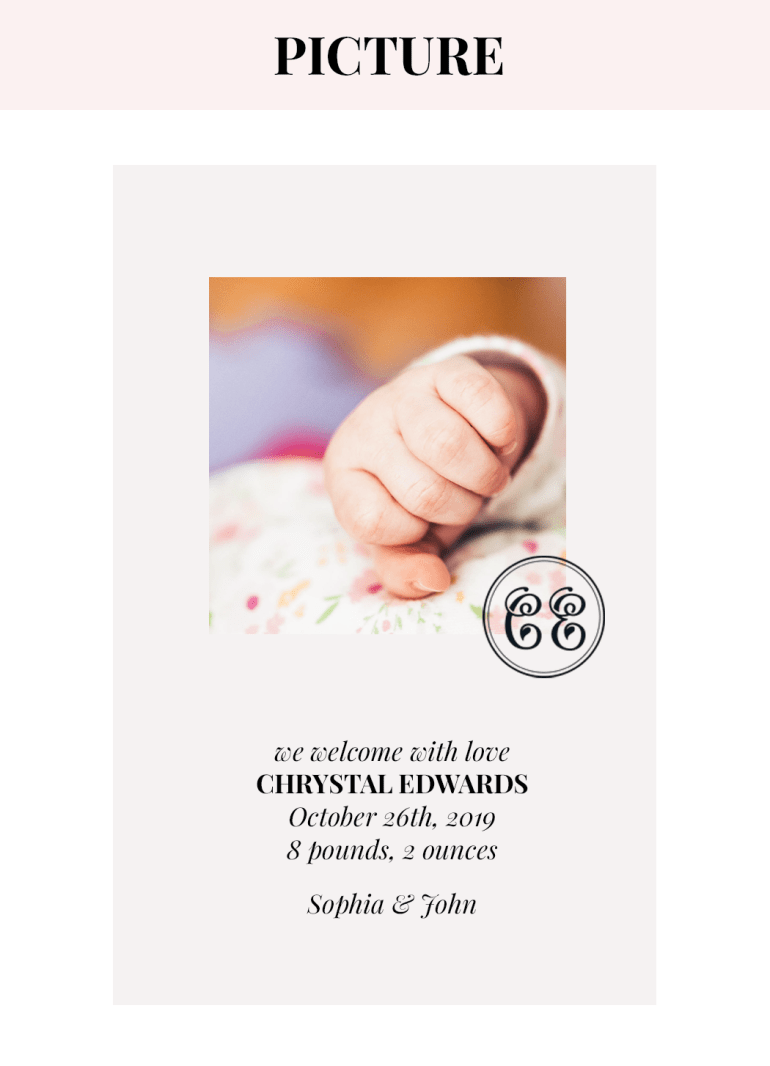 how to design creative announcement pictures - monogram maker - tutorial - picture - extra details - new lune