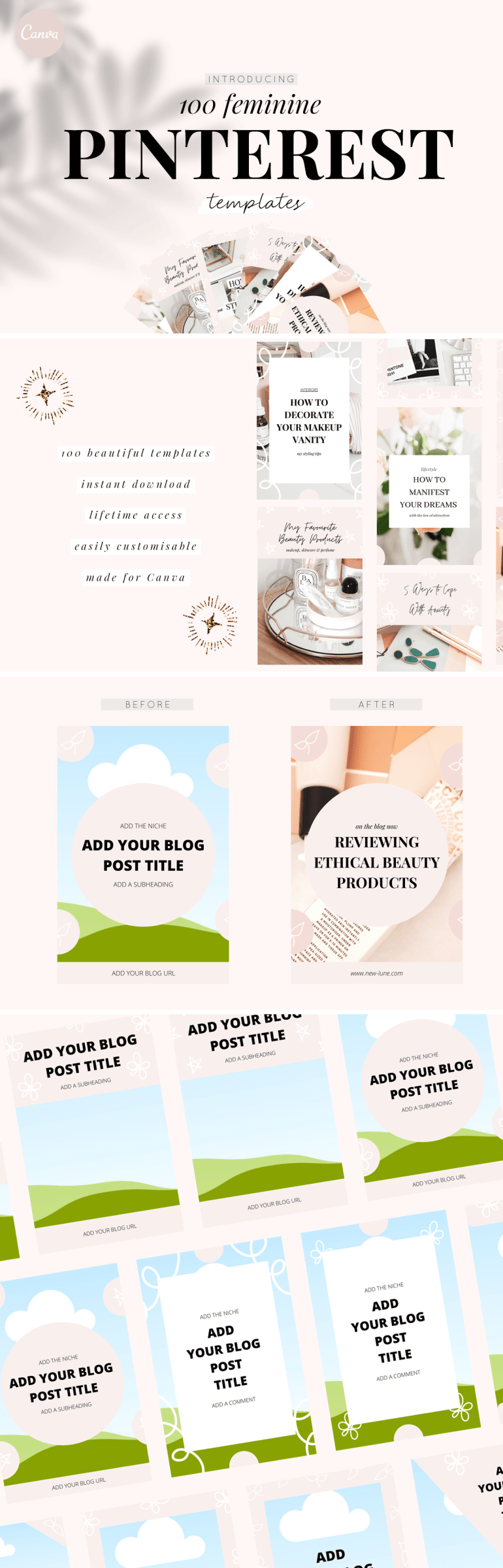 100 feminine pinterest templates - new lune