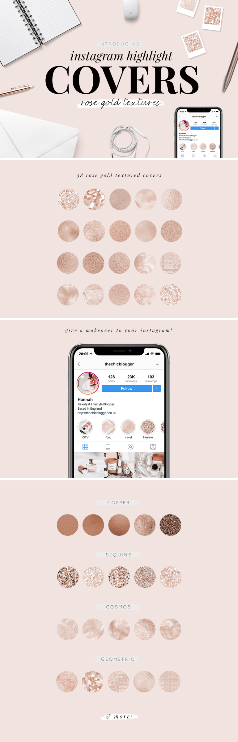 instagram highlight covers - rose gold textures - new lune studio