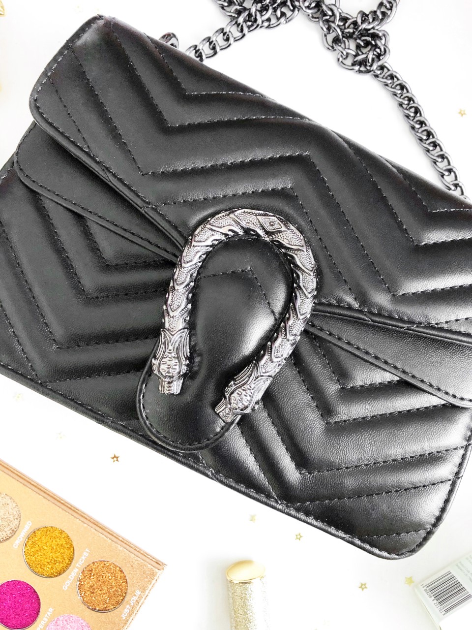 a christmas gift guide for her - new lune - masha hasel - allyn horseshoe clasp croc embossed crossbody bag - black
